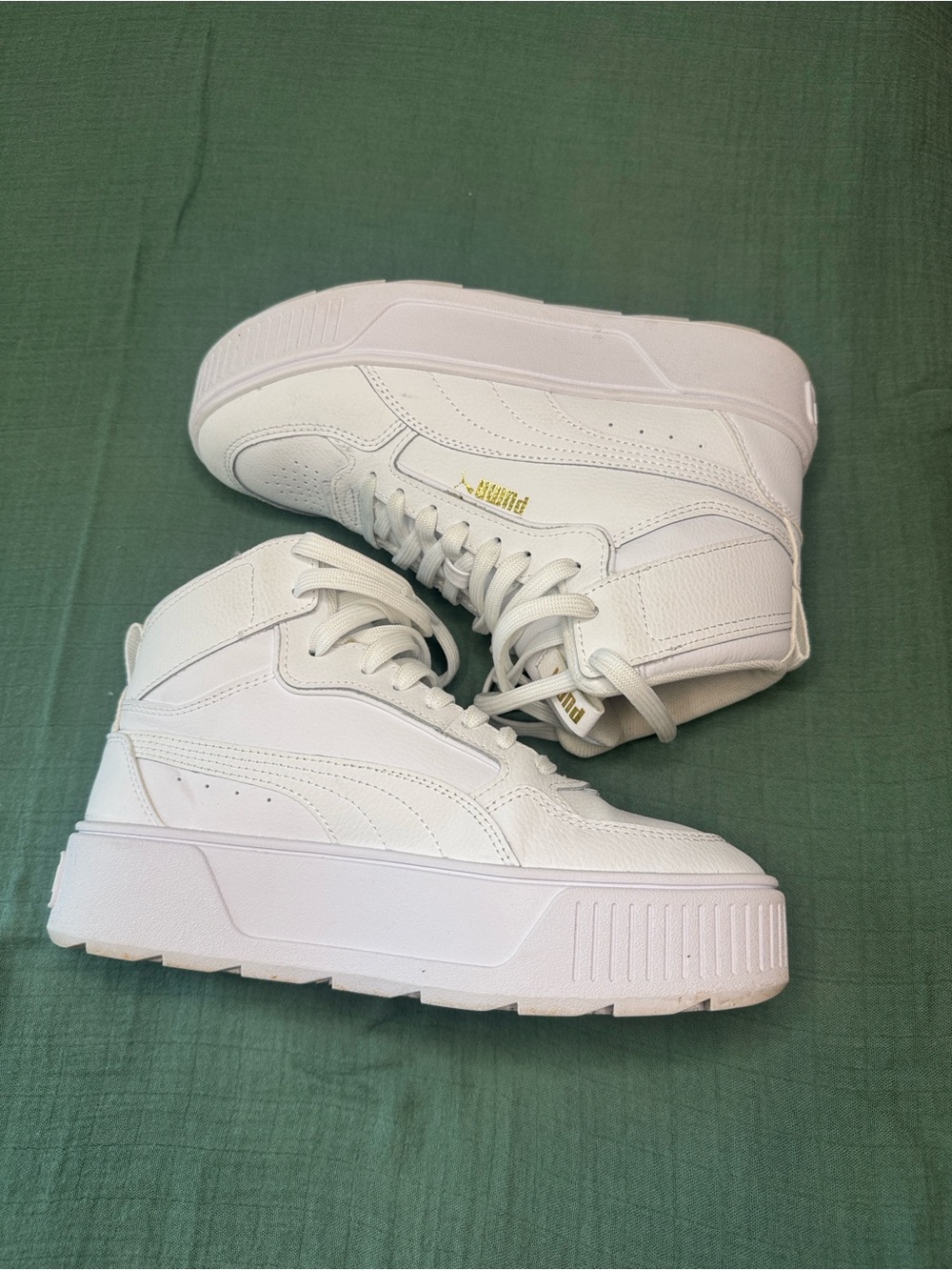 Puma White High-Top Platform Sneakers with Gold Accent - Picture 8 of 11